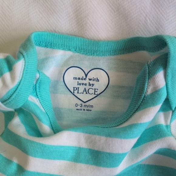 children's place aqua striped cotton long sleeve bodysuit 0-3 months baby unisex - Picture 3 of 5